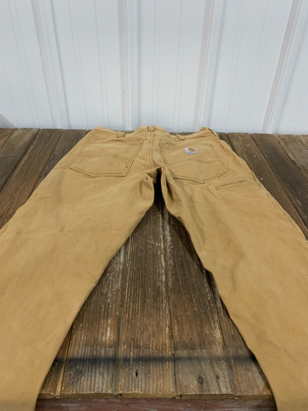 Carhartt Tan Work Pants with Back Pocket Logo - Picture 6 of 7